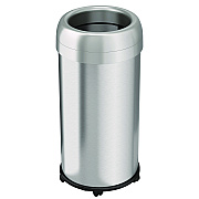 HLS Commercial Open Top Trash Can with Wheels, Round, 16 gal, Plastic/Stainless Steel, Silver (HLMHLS16STRM)