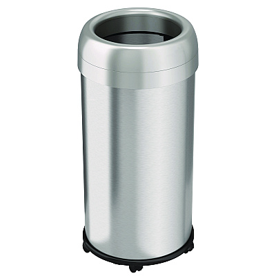 HLS Commercial Open Top Trash Can with Wheels, Round, 16 gal, Plastic/Stainless Steel, Silver (HLMHLS16STRM)