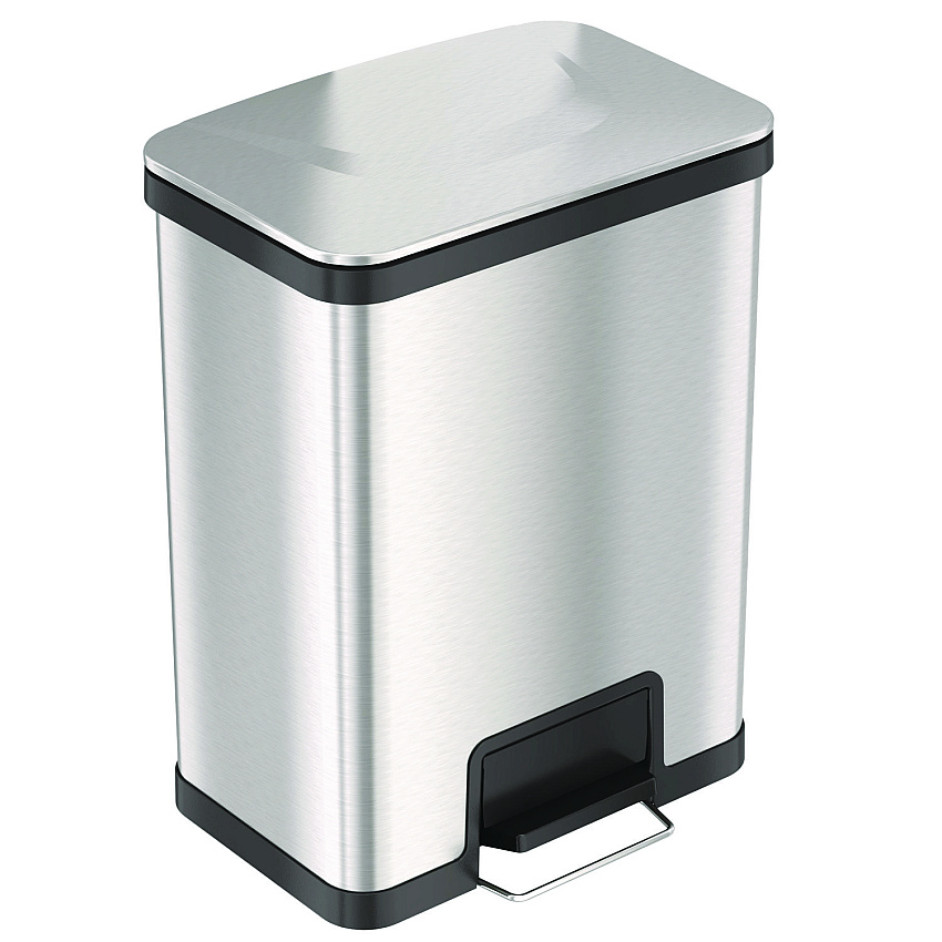 HLS Commercial Step Pedal Trash Can with AirStep Technology, 13 gal, Plastic/Stainless Steel, Silver (HLMHLS13SS)