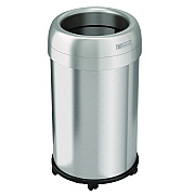 HLS Commercial Open Top Trash Can with Wheels, Round, 13 gal, Plastic/Stainless Steel, Silver (HLMHLS13STRM)
