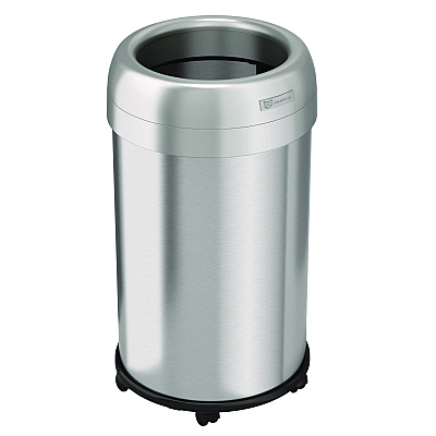 HLS Commercial Open Top Trash Can with Wheels, Round, 13 gal, Plastic/Stainless Steel, Silver (HLMHLS13STRM)