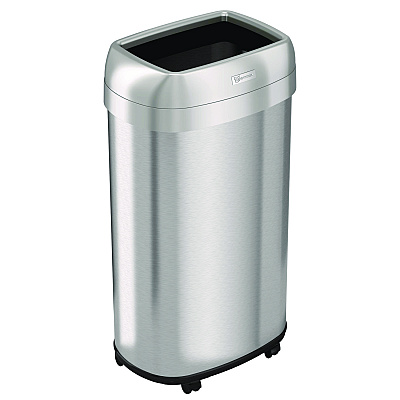 HLS Commercial Open Top Trash Can with Wheels, Oval, 16 gal, Plastic/Stainless Steel, Silver (HLMHLS16STVM)