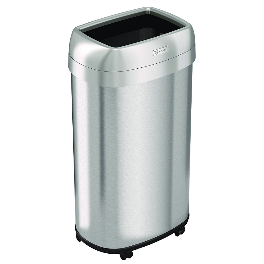 HLS Commercial Open Top Trash Can with Wheels, Oval, 16 gal, Plastic/Stainless Steel, Silver (HLMHLS16STVM)