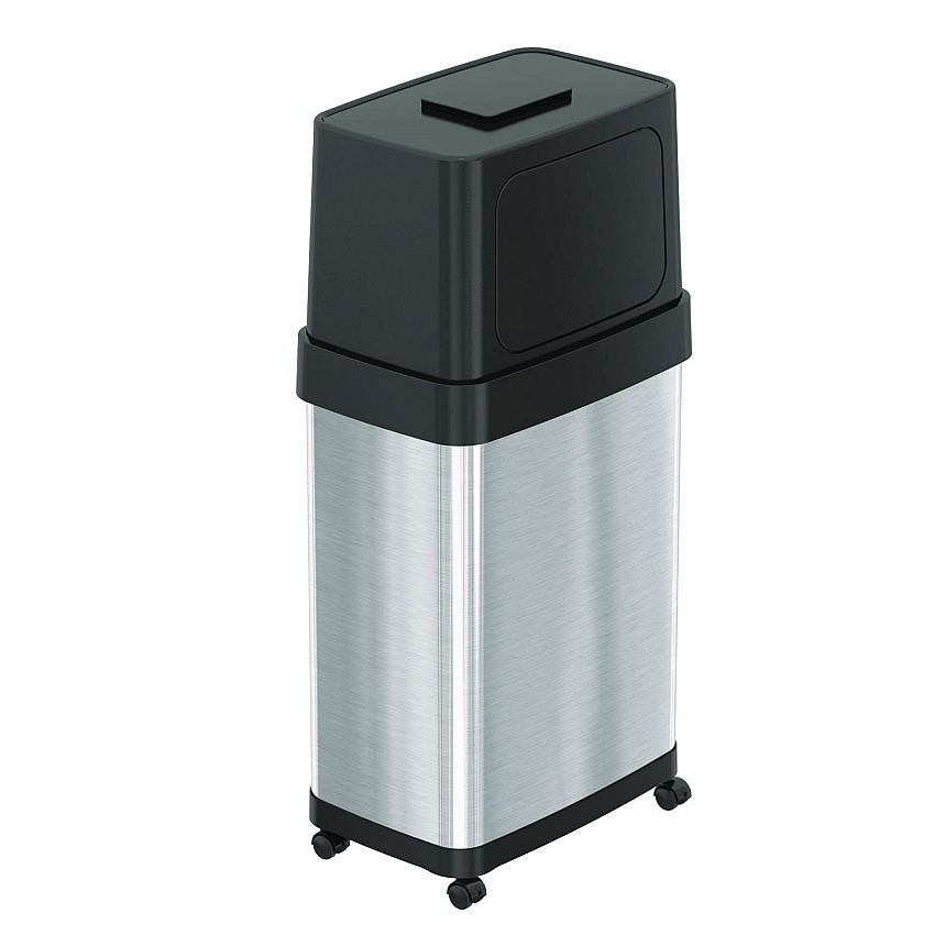 HLS Commercial Dual Push Door Trash Can, 18 gal, Stainless Steel, Silver/Black (HLMHLS18DPO)