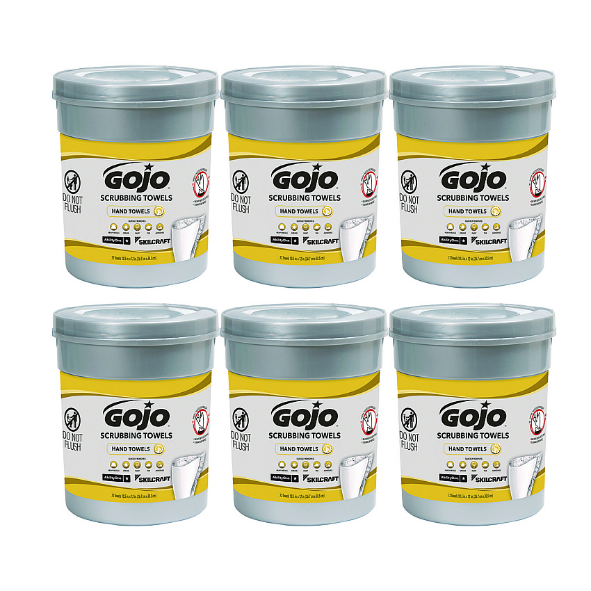 AbilityOne 7930016997556, SKILCRAFT GOJO Scrubbing Towels, 1-Ply, Fresh Citrus Scent, White, 72/Canister, 6 Canisters/CT