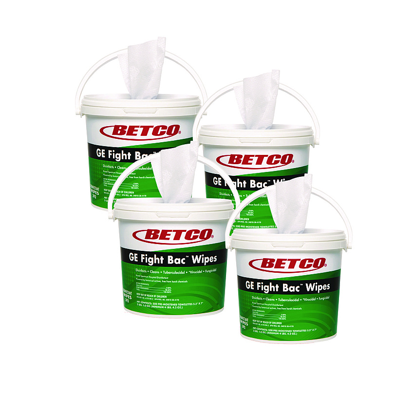 Betco GE Fight Bac Disinfecting Wipes, 5.5 x 7, Fresh Scent, 500/Bucket, 4 Buckets/Carton (BET392F100CT)