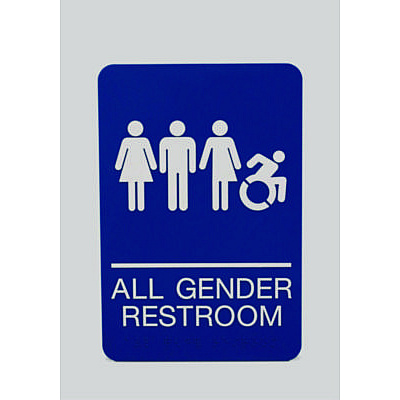 Headline Sign ADA Sign, All Gender Restroom, 6 x 9, Blue Face, White Graphics (USS7780)