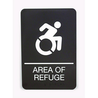 Headline Sign ADA Sign, Area of Refuge, 6 x 9, Black Face, White Graphics (USS7784)