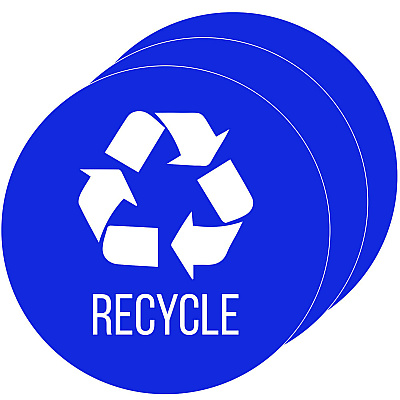 HLS Commercial Vinyl Decals, Recycle, 4" Diameter, Blue/White, 3/Pack (HLMHLSKERCYCLE3)