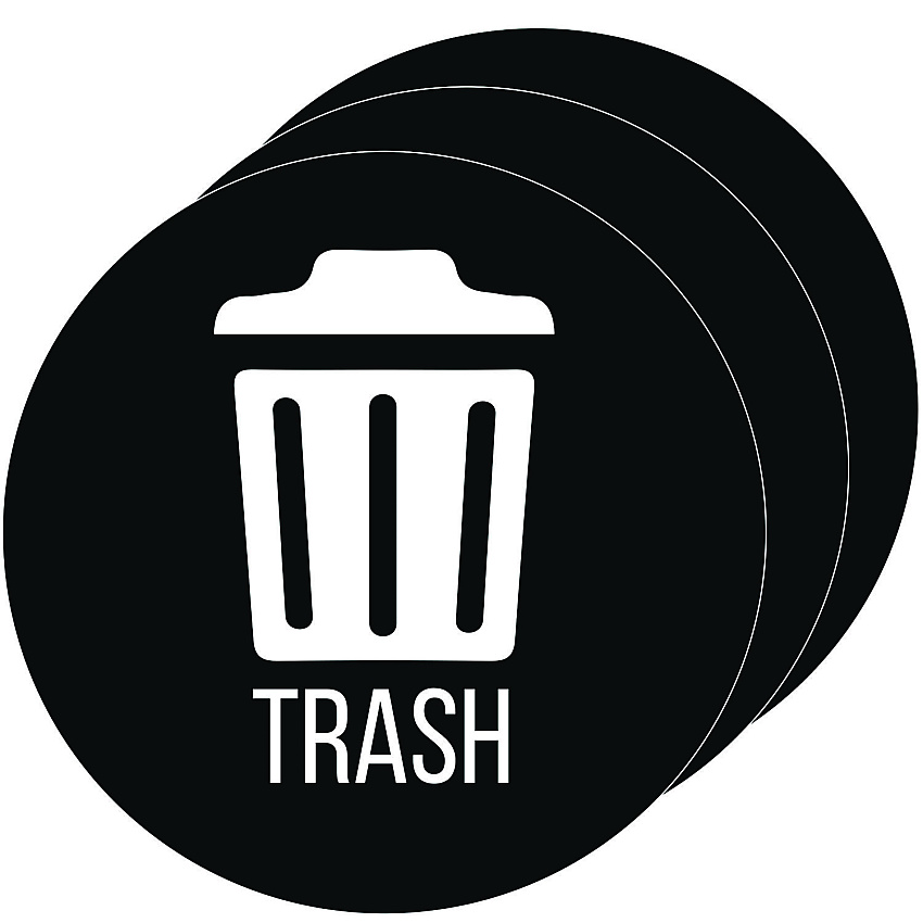 HLS Commercial Vinyl Decals, Trash, 4" Diameter, Black/White, 3/Pack (HLMHLSKERTRASH3)