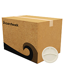 Boardwalk Bagasse PFAS-Free Dinnerware, 3-Compartment Plate, 10" dia, Tan, 500/Carton (BWKPLT3C10NPFA)
