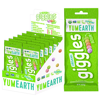 YumEarth Organic Sour Giggles, Assorted Flavors, 2 oz Bag, 12/Carton (GRR22002290)