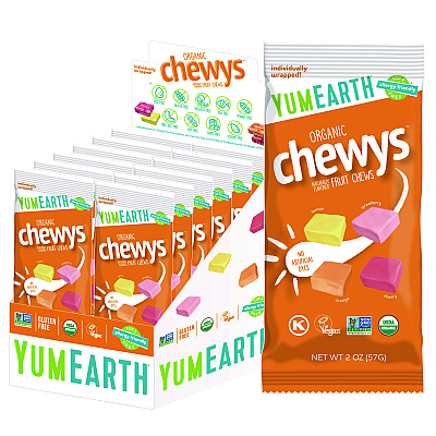 YumEarth Organic Chewys, Assorted Flavors, 2 oz Bag, 12/Carton (GRR22002291)