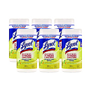 AbilityOne 6840017010407, SKILCRAFT Lysol Disinfecting Wipes, 1-Ply, 7 x 7.25, Lemon-Lime, White, 80/Canister, 6 Canisters/Carton