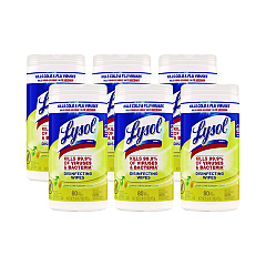 AbilityOne 6840017010407, SKILCRAFT Lysol Disinfecting Wipes, 1-Ply, 7 x 7.25, Lemon-Lime, White, 80/Canister, 6 Canisters/Carton