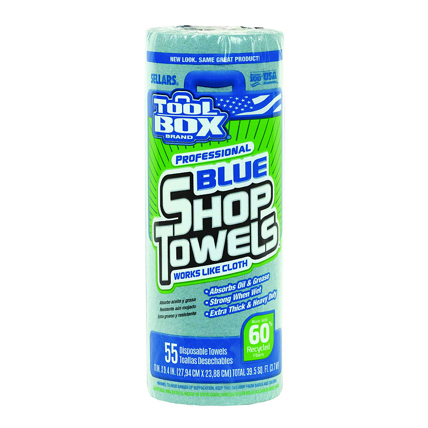 Sellars Absorbent Materials Absorbent Materials Absorbent Materials TOOLBOX Blue Shop Towels, 1-Ply, 11 x 9.4, Blue, 55 Sheets/Roll, 30 Rolls/Carton (SLR54400)