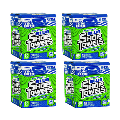 Sellars Absorbent Materials Absorbent Materials Absorbent Materials TOOLBOX Blue Shop Towels, 1-Ply, 10 x 12, Blue, 200 Sheets/Box, 4 Boxes/Carton (SLR55202)