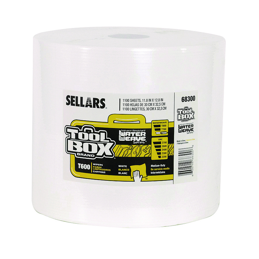Sellars Absorbent Materials Absorbent Materials Absorbent Materials TOOLBOX WaterWeave T600 Wipers, 1-Ply, 11.8 x 12.8, White, 1,100 Sheets/Roll (SLR68300)