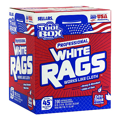 Sellars Absorbent Materials Absorbent Materials Absorbent Materials TOOLBOX White Rags, 1-Ply, 9.8 x 12, White, 200 Sheets/Box, 6 Boxes/Carton (SLR58202)