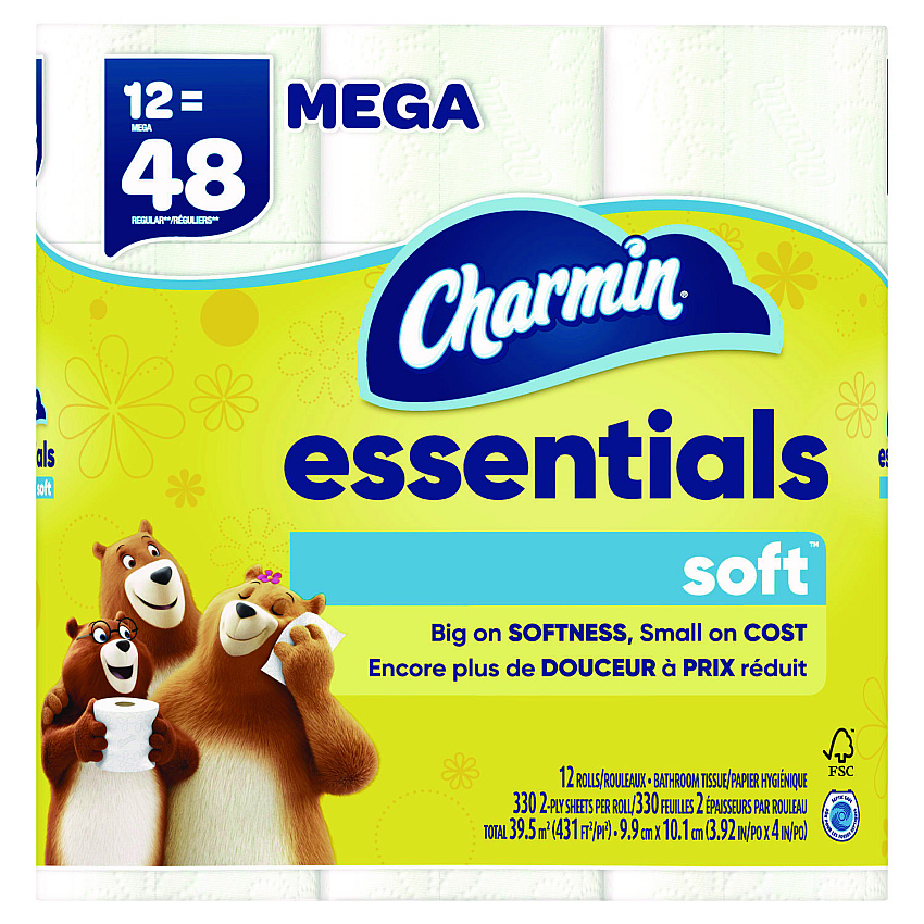 Charmin Essentials Soft Bathroom Tissue, Septic Safe, 2-Ply, White, 330 Sheets/Roll, 12 Rolls/Carton (PGC03154)