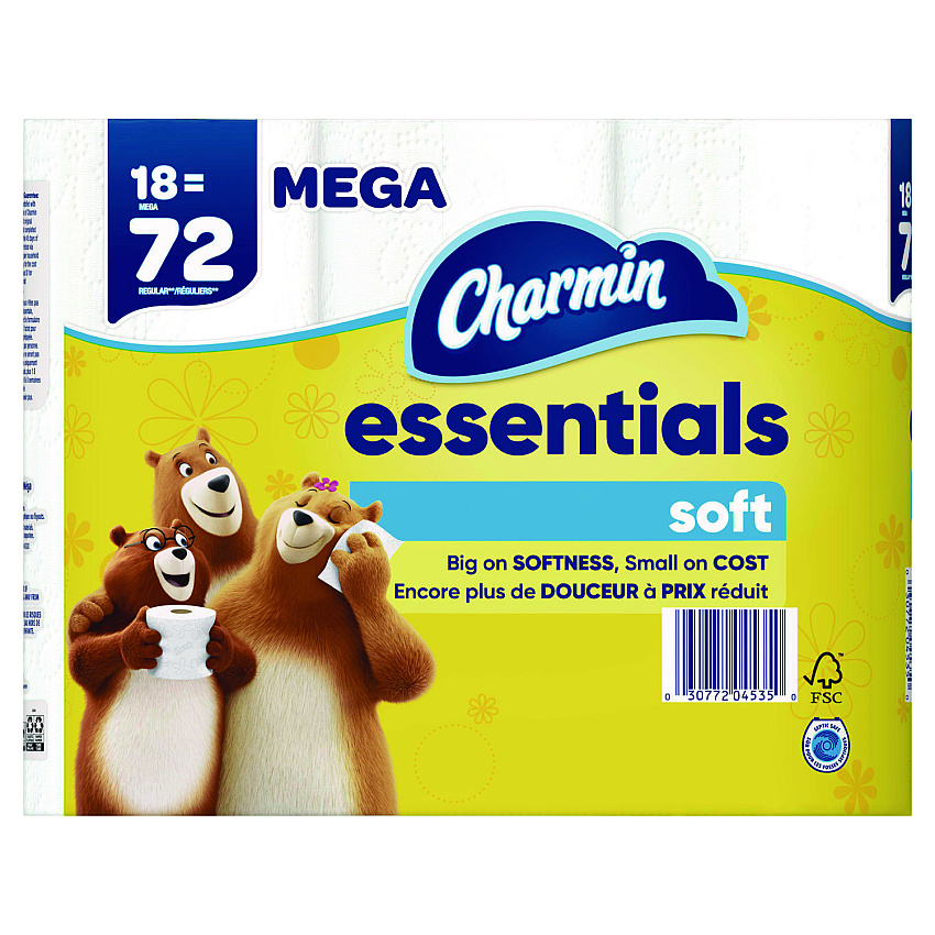 Charmin Essentials Soft Bathroom Tissue, Septic Safe, 2-Ply, 330 Sheets/Roll, 18 Rolls/Carton (PGC04535)