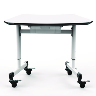 Luxor Height-Adjustable Trapezoid Student Desk with Drawer, 60.25 x 21 x 32 to 38, White (LXOMBSDESK)