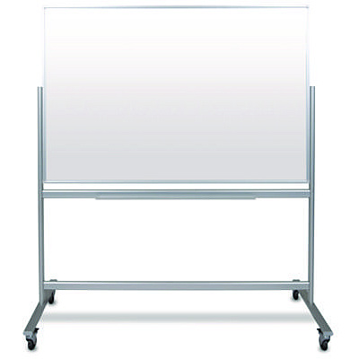 Luxor Mobile Magnetic Glass Dry Erase Board, 60" x 40", White Surface, Silver Aluminum Frame (LXOMMGB6040)