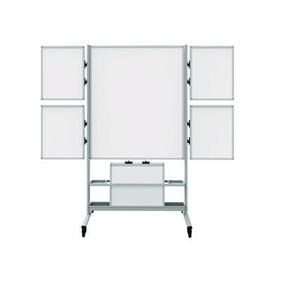 Luxor Mobile Collaboration Station Whiteboard with 4 Attachable Marker Boards, 40.4" x 48.6", White Surface, Silver Aluminum Frame (LXOCLLABSTO)
