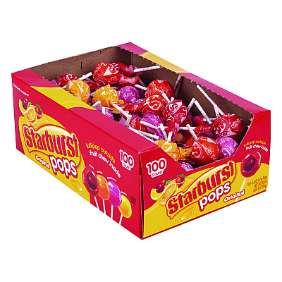 Starburst Pops Fruit Chew Filled Lollipops Variety Pack, Assorted Flavors, 0.6 oz Individually Wrapped Lollipops, 100/Carton (GRR22002358)