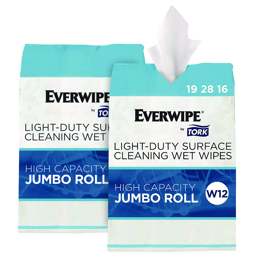 Tork Light-Duty Surface Cleaning Wet Wipe, 1-Ply, 8 x 6, Unscented, White, 2,500 Sheets/Roll, 2 Rolls/Carton (TRK192816)