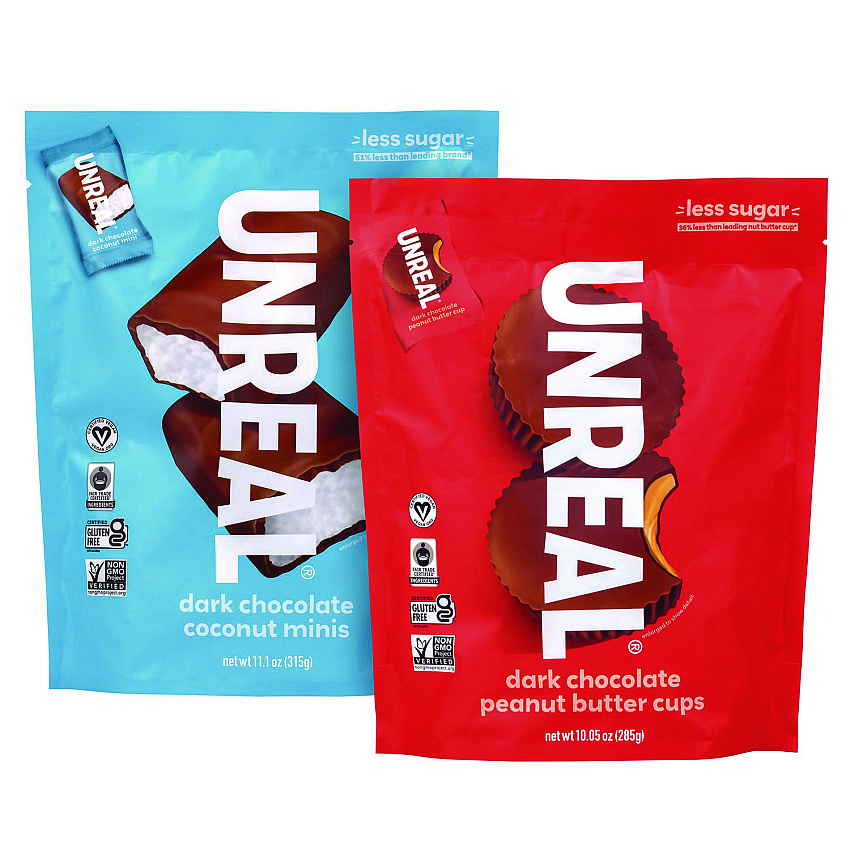 UNREAL Dark Chocolate Coconut Minis and PB Cups Variety, 11.1 oz Bag (Dk Chocolate Coconut), 10.05 oz Bag (Dk Chocolate PB), 2/CT (GRR60003006)