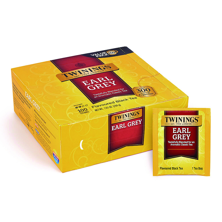 TWININGS Tea Bags, Earl Grey, Individually Wrapped, 100/Carton (GRR22002386)