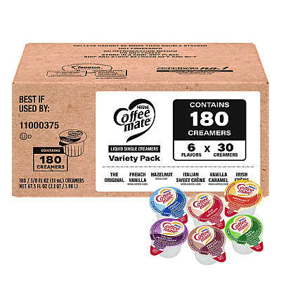 Coffee-mate Variety Pack, Assorted Flavors, 0.38 oz Mini Cups, 180/Carton (GRR60003005)