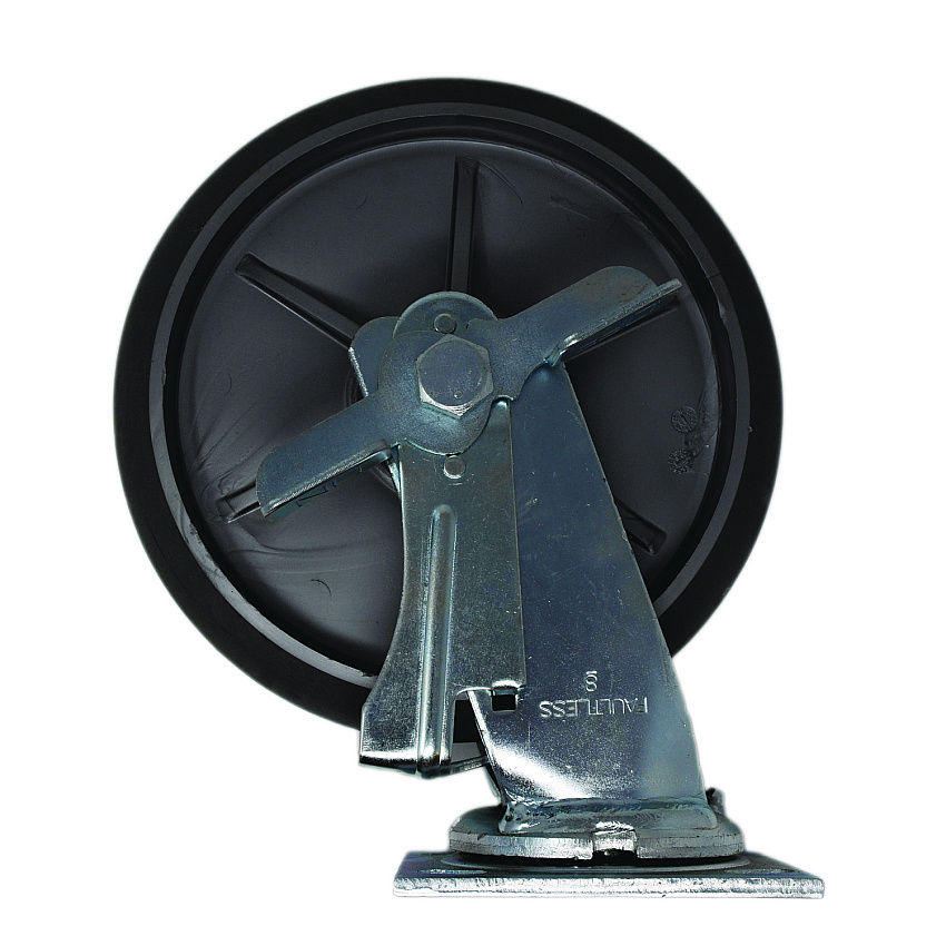 Rubbermaid Commercial 8" Swivel Caster with Brake for Housekeeping Cart, Mount Plate Stem, 8" Wheel, B/Silver, Set (SGSFG6189L50000)