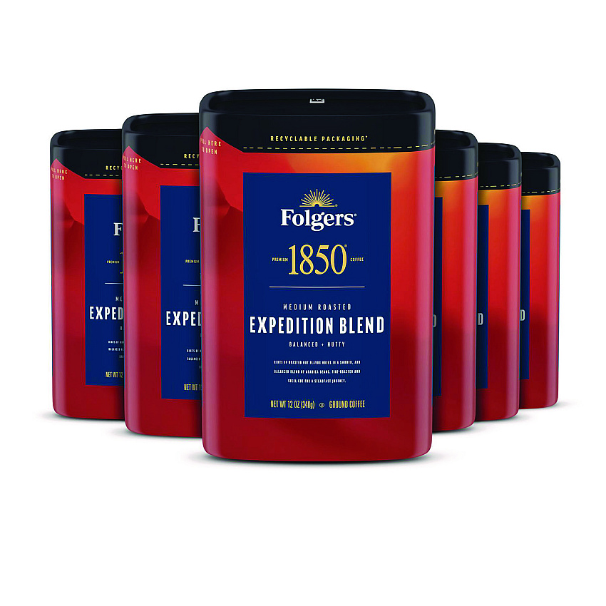 1850 Coffee, Expedition Blend, Ground, 12 oz Canister, 6/Carton (FOL93312)