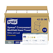Tork Xpress Compressed Multifold Hand Towels, 1-Ply, 8.3 x 9.45, White, 200/Pack, 12 Packs/Carton (420590)