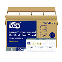 Tork Xpress Compressed Multifold Hand Towels, 1-Ply, 8.3 x 9.45, White, 200/Pack, 12 Packs/Carton (420590)