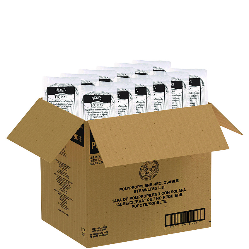 Dart Prima Strawless Plastic Lids, Fits 30 oz to 32 oz Cold Cups, Clear, 100 Lids/Sleeve, 12 Sleeves/Carton (DCCP3032RSL)