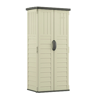 Suncast Commercial Vertical Storage Shed, 22 cu ft, 2 ft 8.25" x 2 ft 1.5" x 6 ft, Vanilla/Stoney (SUABMS1250)