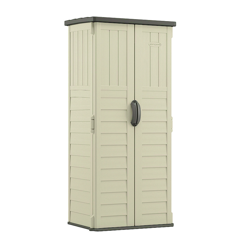 Suncast Commercial Vertical Storage Shed, 22 cu ft, 2 ft 8.25" x 2 ft 1.5" x 6 ft, Vanilla/Stoney (SUABMS1250)