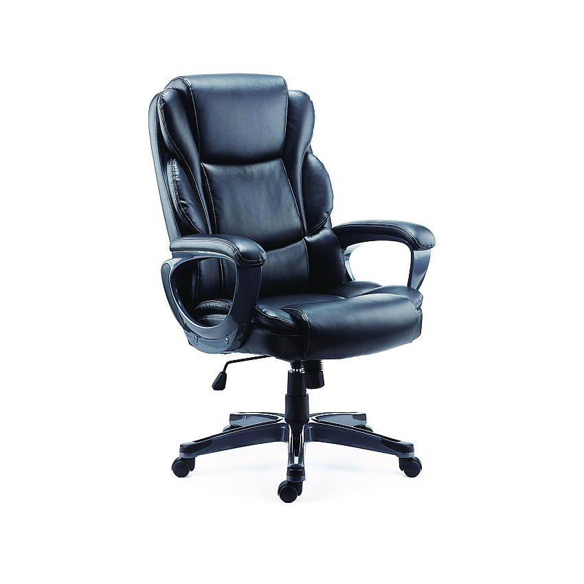Alera Kirkdale Bonded Leather Manager Chair, Supports Up to 275 lb, 16.18 to 22.76 Seat Height, Black Seat/Back, Black Base (ALEKD4519)