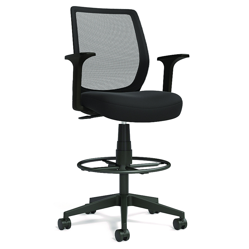 Alera Wessex Drafting Stool, Mesh Back, Supports Up to 275 lb, 27.95 to 33.66 Seat Height, Black Seat, Black Back, Black Base (ALEWX46BME17)
