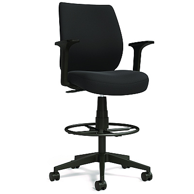 Alera Wessex Drafting Stool, Fabric, Supports Up to 275 lb, 27.95 to 33.66 Seat Height, Black Seat, Black Back, Black Base (ALEWX4614)