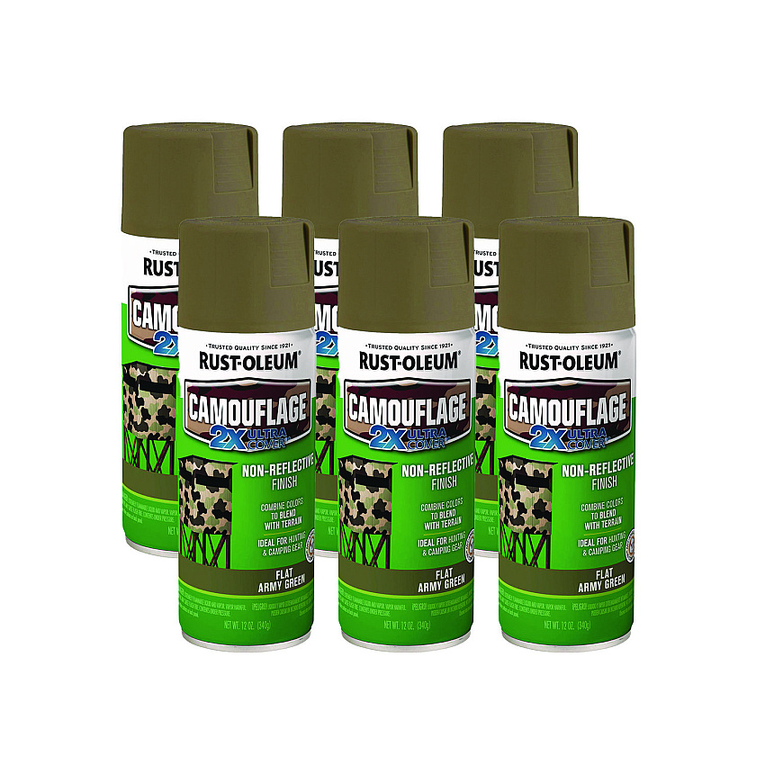 Rust-Oleum Camouflage Spray Paint, Flat Army Green, 12 oz Aerosol Can, 6/Carton (RST279176CT)