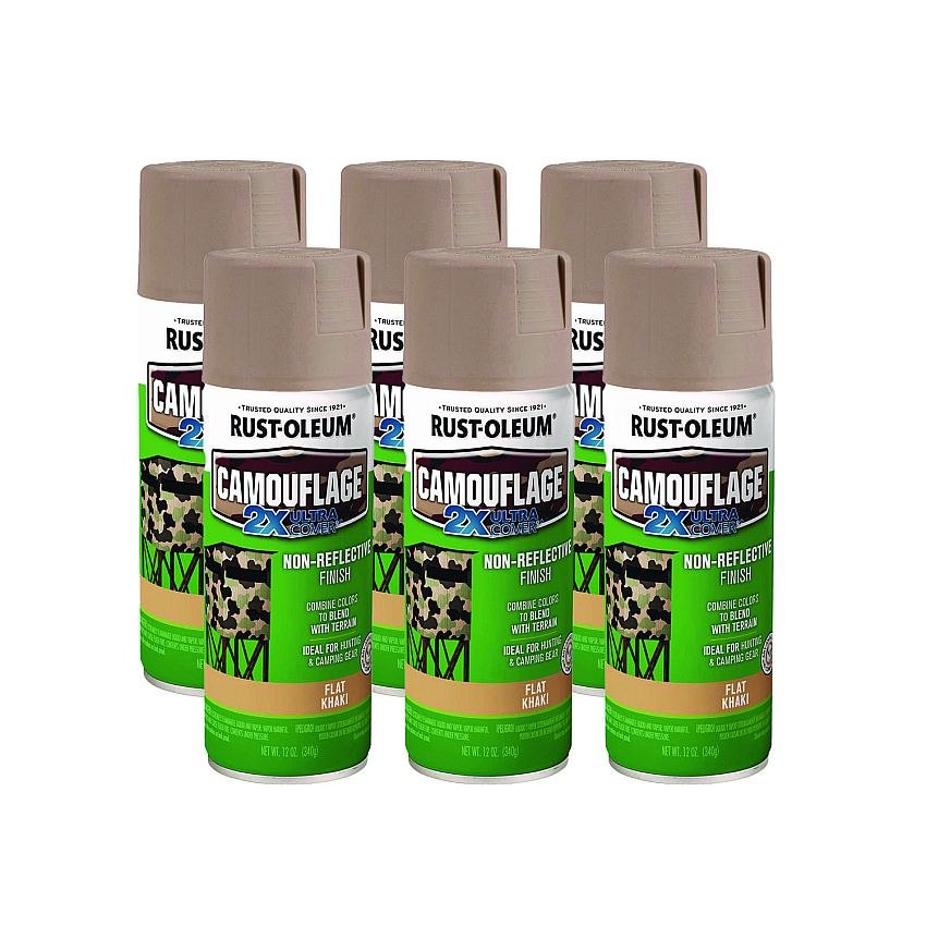 Rust-Oleum Camouflage Spray Paint, Flat Khaki, 12 oz Aerosol Can, 6/Carton (RST279177CT)
