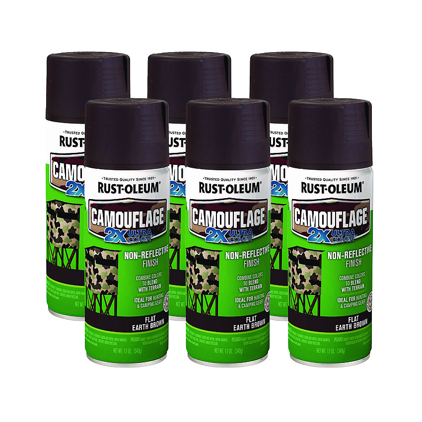 Rust-Oleum Camouflage Spray Paint, Flat Earth Brown, 12 oz Aerosol Can, 6/Carton (RST279178CT)