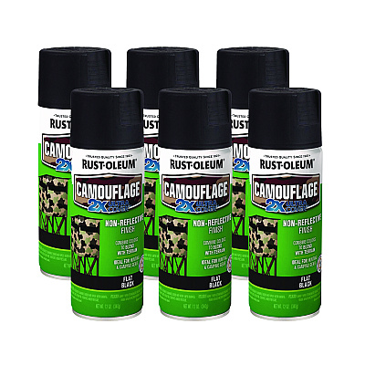 Rust-Oleum Camouflage Spray Paint, Flat Black, 12 oz Aerosol Can, 6/Carton (RST279179CT)