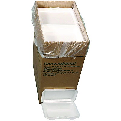 Pactiv Evergreen Conventional Foam Hinged Lid Container, Shallow, 9 x 6.5 x 1.6, White, 150/Carton (PCTYTH102060000)
