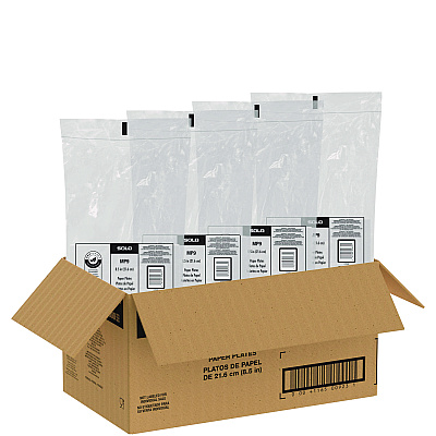 Solo Compostable Paper Dinnerware, ProPlanet Seal, Plates, 8.5" dia, White, 500/Carton (SCCMP9PLANET)