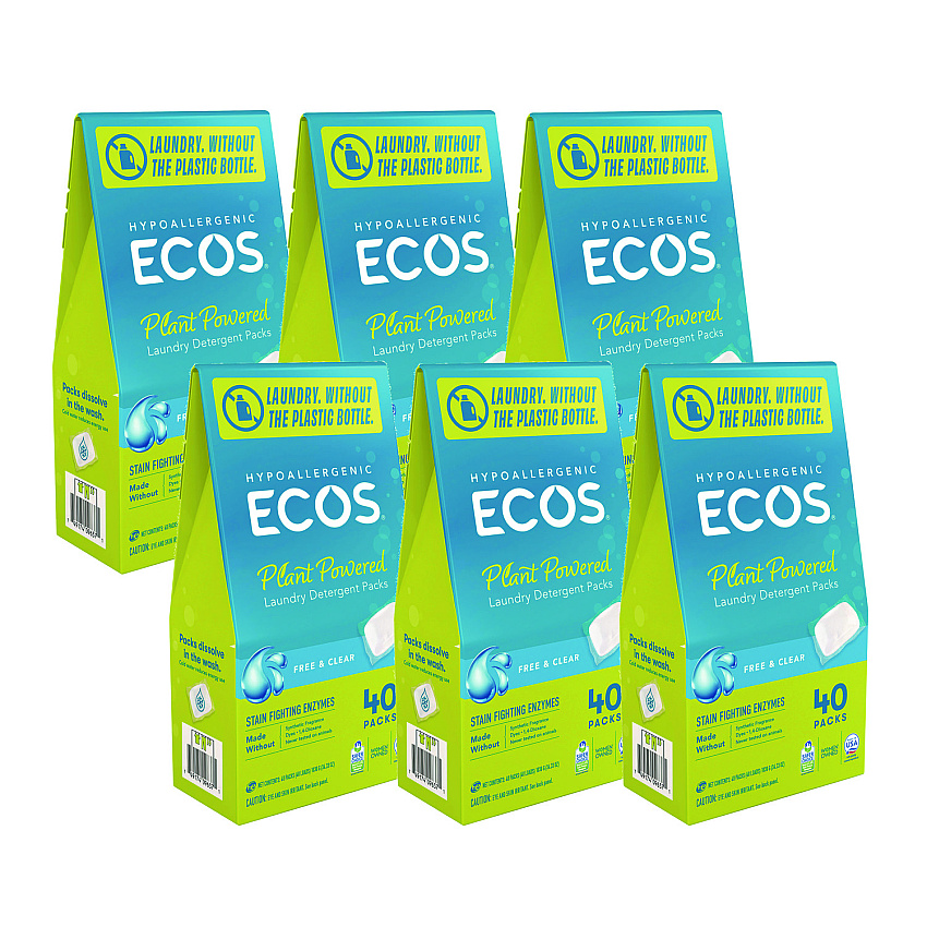 ECOS PRO Laundry Detergent Packs, Free and Clear, 40 Pods/Pack, 6 Packs/Carton (EOP963706CT)